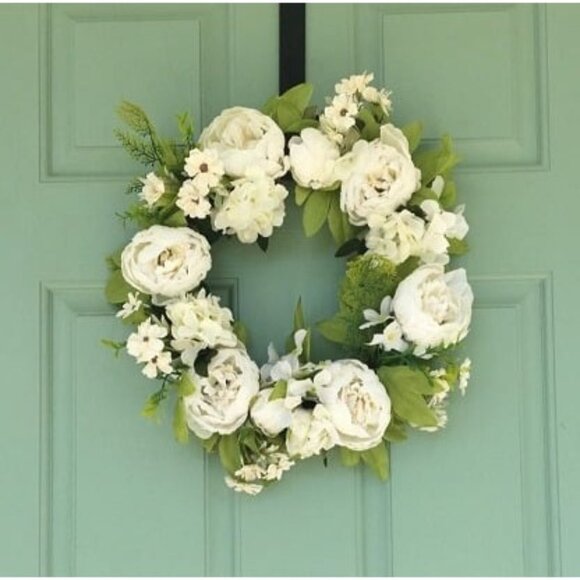 New Floral Wreath, Door Wreath, Artificial White Peony Wreath for Front Door - Picture 1 of 2